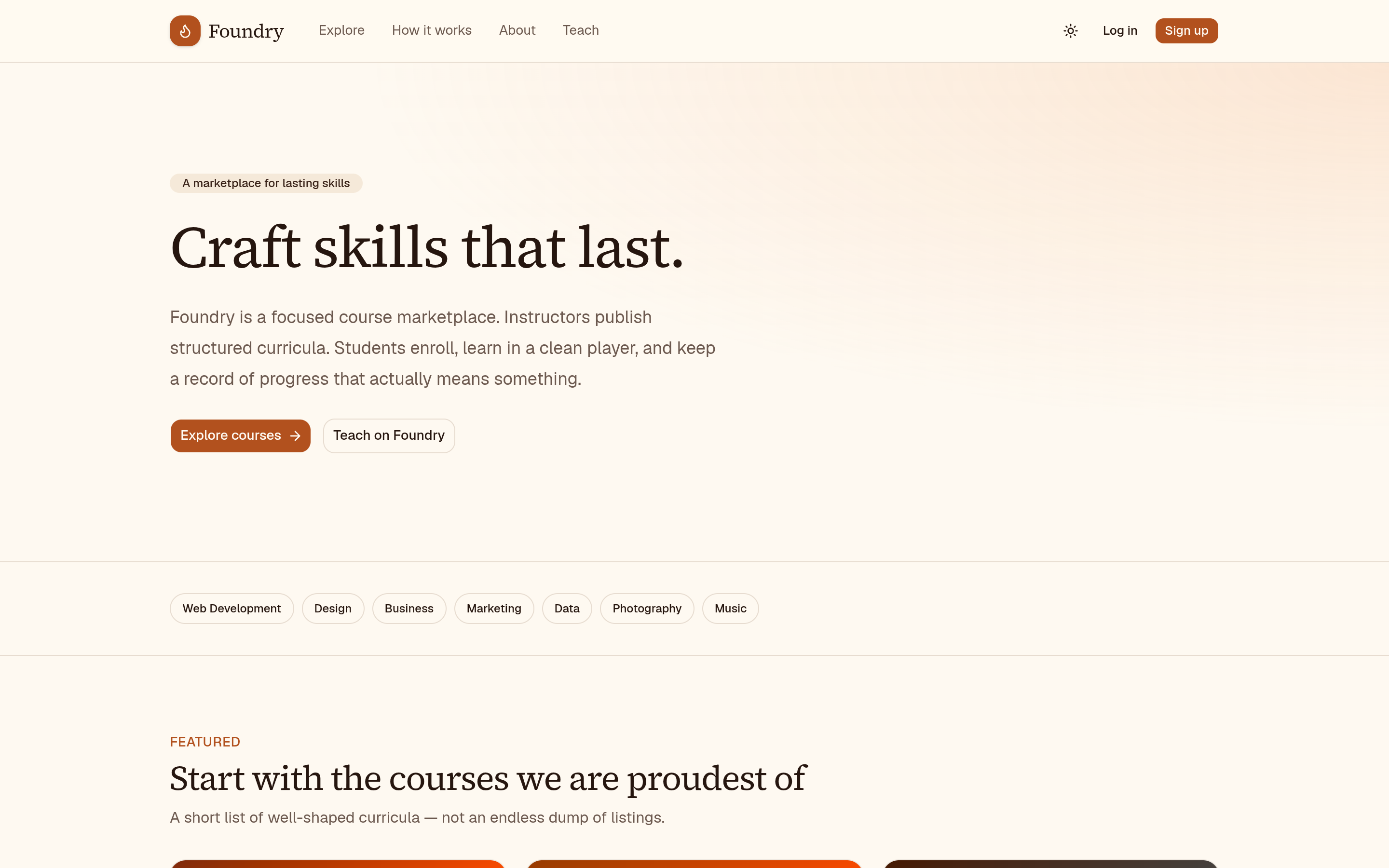Foundry course marketplace homepage screenshot